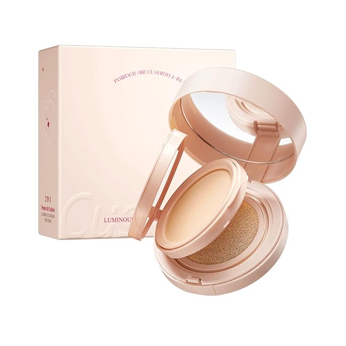 2 In 1 Cushion Foundation Makeup Double Layer Air Cushion BB Cream & Oil-Control Setting Powder, Concealer Full Coverage, Long-Lasting and Even For All Skin Types (Light)