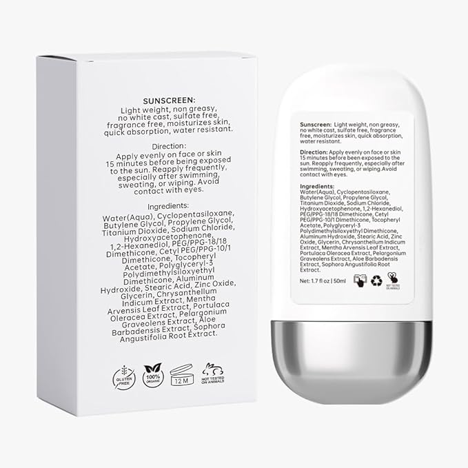 Geo Facial - Water Resistant Sunscreen, SPF 50+ Broad Spectrum, Sensitive Skin, Lightweight Non-Greasy, No white cast Formula, 1.7 fl oz