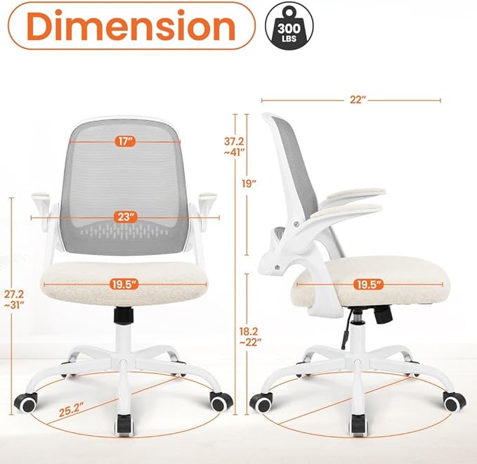 NEO Chair Office Chair Gaming Desk Computer Mesh Ergonomic Chair with Flip-up Arms Comfy Lumbar Support Adjustable Height Rolling Wheels Chair for Home Office (Ivory)
