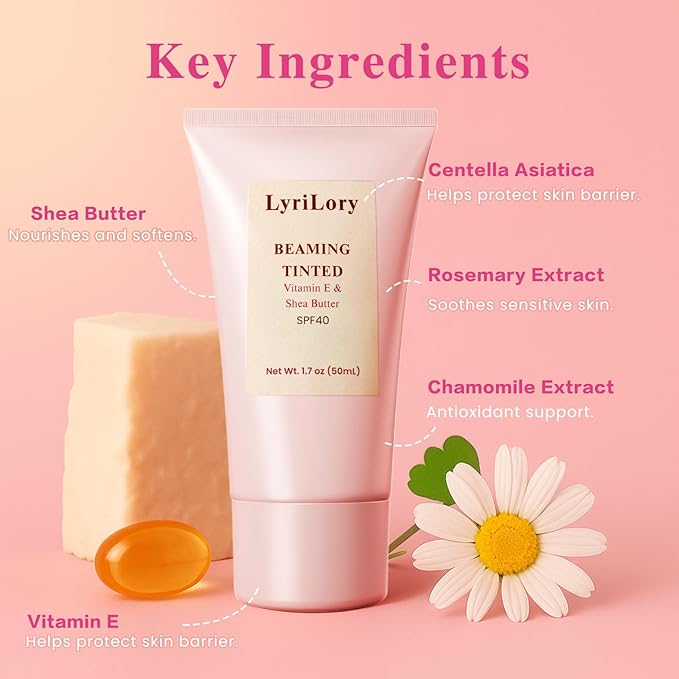 Beaming Tinted Moisturizer with SPF 40, Daily Facial Sunscreen with Glow Effect, UVA/UVB Protection, Vitamin E & Shea Butter Infused, For All Skin Types & Tones | 1.7 fl oz