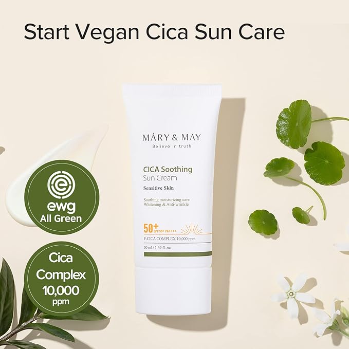 [Mary&May] CICA Soothing Sun Cream SPF50+ PA++++ 1.69 Fl Oz / 50ml | Light Absorption, Non-Sticky SPF, Hydration, No White Cast, Cica Facial, Daily care | Cruelty Free, Vegan