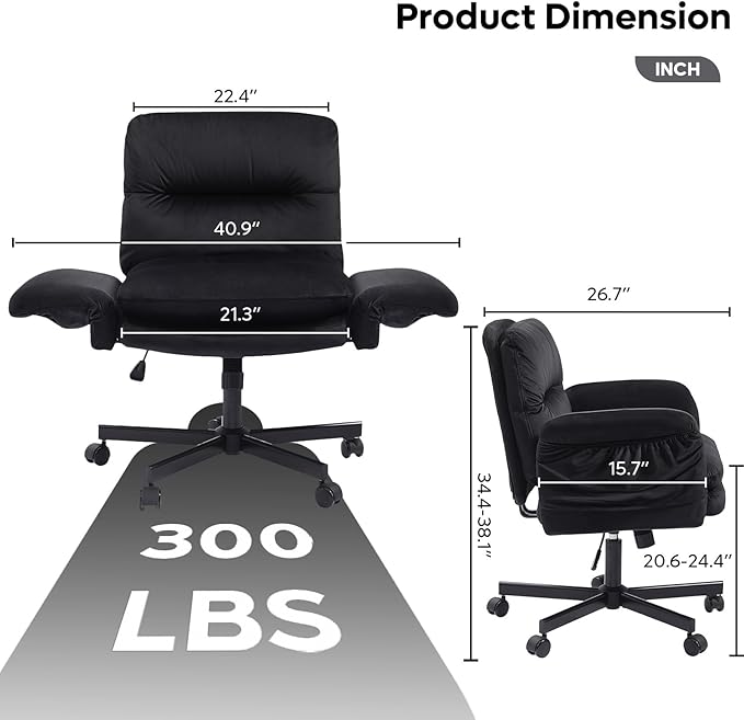 Bestier Criss Cross Office Chair with Flip-Up Armrests, Swivel Makeup Vanity Chair with Wheels & Side Pockets, Cross Legged Office Chair for Home Office, Bedroom, Black Velvet