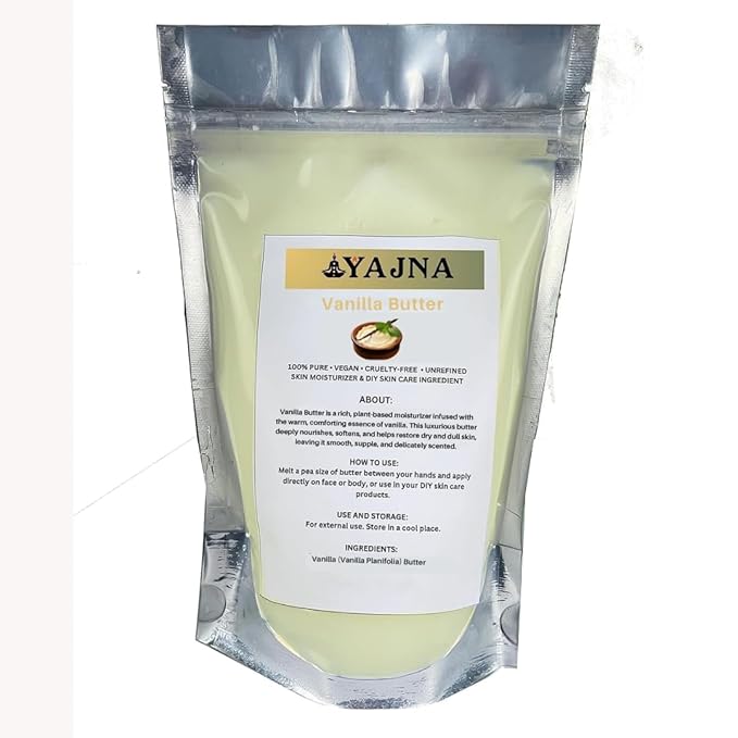 Yajna Organic Raw Vanilla Butter 100% Pure,Natural & Unrefined| Skin Moisturizer For Face, Body & Hair| 1 LBS/450 GM Ivory/White Grade A | DIY Creams, Balms, Lotions, Soaps| Moisturizes Dry Skin