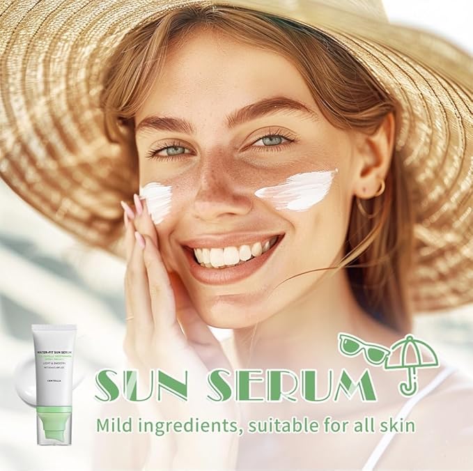 Centella Sunscreen, Hyalu Cica Water Fit Sun Serum, Light Hydrating Face Sunscreen for All Skin Type and UV Defense.(Green)