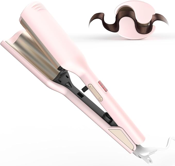 Waver Hair Tool,Mini Waver Curling Iron，Curling Iron Hair Crimper Waver，Ionic Deep Waver Curling Wand with Ceramic 2 Barrel for Women，Double Voltage, Easy to Use, Pink, 1.25 Inch. (Pink)