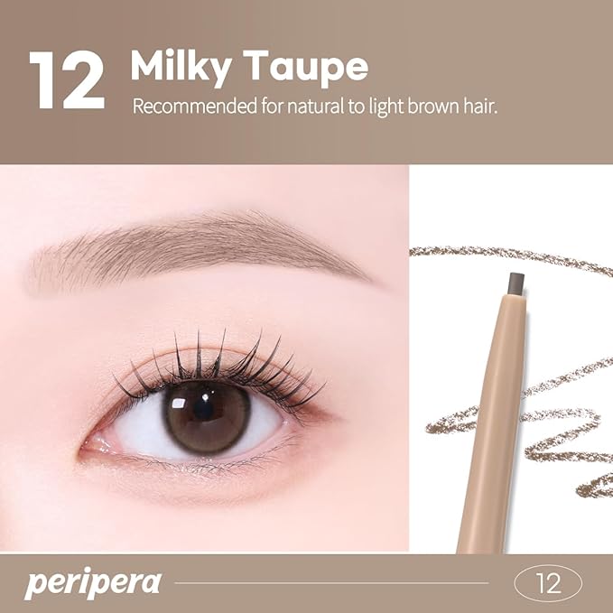 PERIPERA Speedy Skinny Brow (12 MILKY TAUPE),1.5mm Precise Eyebrow Pencil, Dual-Sided Fine Tip Shades, Define Fills Brow Make up, K Beauty, Korean Make-up