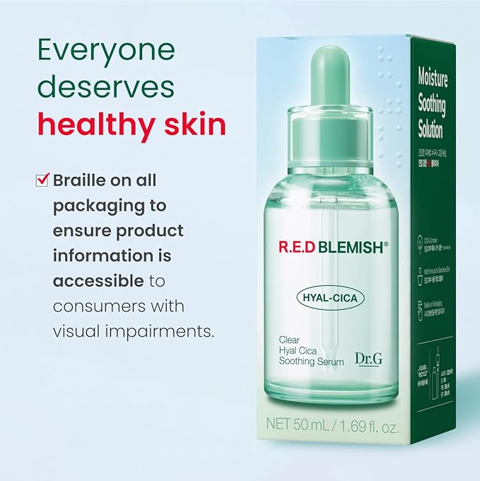 Dr. G R.E.D. Blemish Clear Hyal-Cica Soothing Serum - Korean Skincare - Long-Lasting, Hydrating Serum for All Skin Types - Cools Skin Temperature - Hyaluronic Acid & Centella Asiatica - 1.69 fl oz
