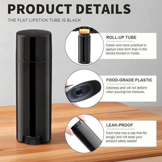 50Pcs 4.5g Oval Lip Balm Tubes Empty Plastic Black Lipstick Container Lip Gloss Pipe Bottle with Twist Bottom and Top Cap for Homemade Lip Balm DIY Deodorant