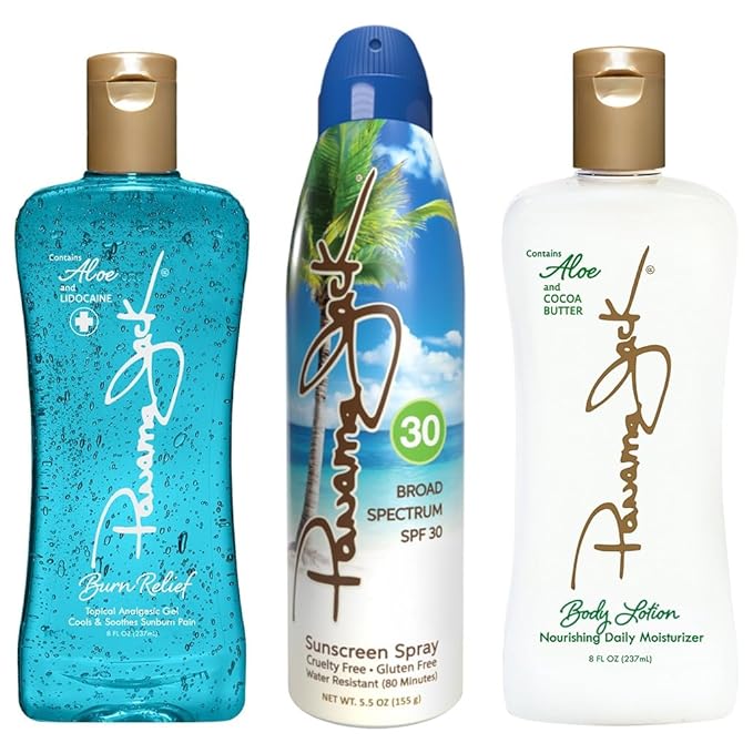 Panama Jack Weekender Pack - Sunburn Relief After Sun Skin Care & SPF 30 Travel Sunscreen Spray Set