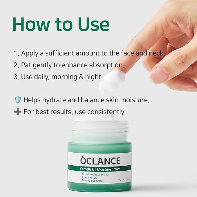 Centella B5 Calming Barrier Cream, Lightweight Non-Greasy Face Moisturizer for Sensitive Skin with Panthenol, Centella & 8-Peptide Complex, Fragrance-Free Korean Skincare, 1.85 fl oz (55ml)