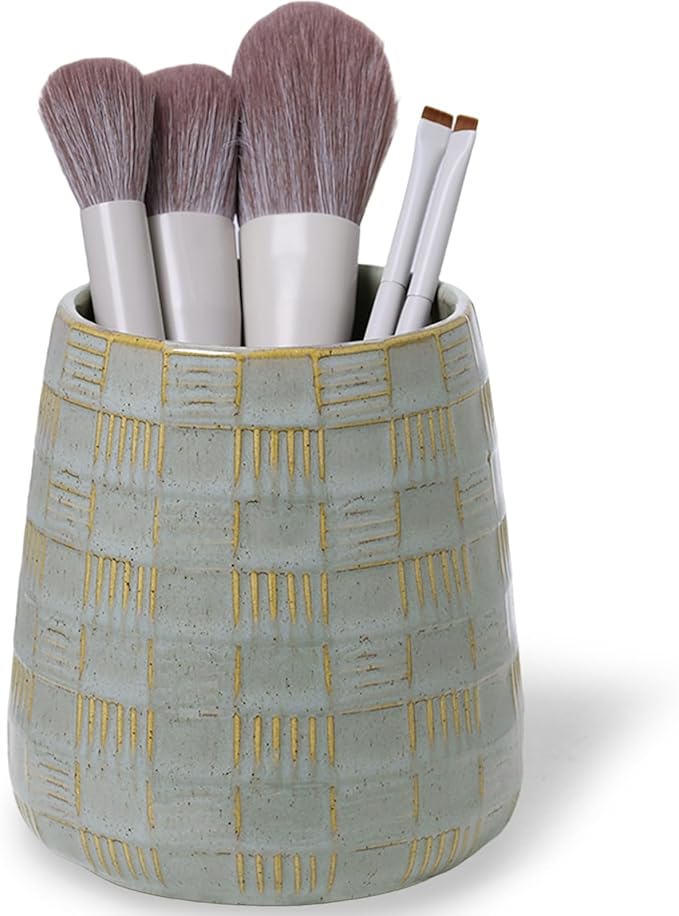 Ceramic Makeup Brush Holders, Bathroom Vanity and Countertop,Make up Brushes Cup for Cosmetics, Lipsticks, Bathroom Vanity Desktop Storage (Vintage Grey)