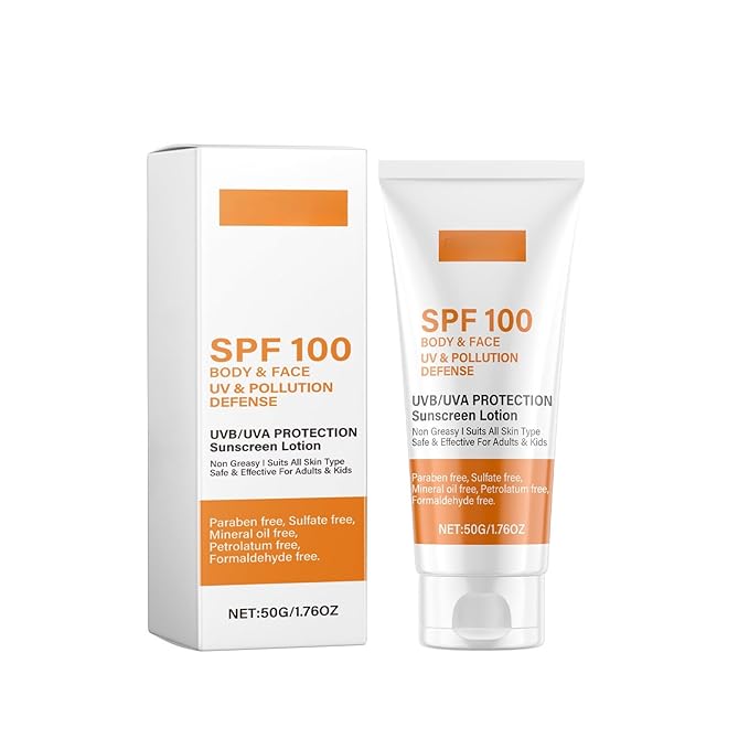 Sunscreen SPF 100, High Protection Sunscreen Lotion for Body & Face SPF100 Non Greasy Suitable for All Skin Types