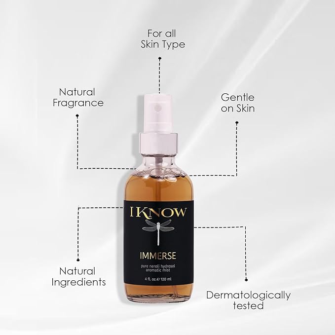 IKNOW IMMERSE Neroli Floral Water Hydrating Mist for Face, Aromatic Toner & Refreshing Floral Spray for Soothes and Balances Skin Tone, (4oz)