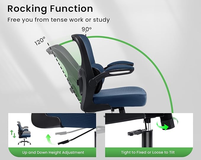 AreShark Office Chair Ergonomic Desk Chairs with Adjustable Lumbar Support, High Back Breathable Mesh Chair with Wheels& Flip-up Armrests,Rolling Swivel Comfy Task Computer Chair for Home Work Gaming
