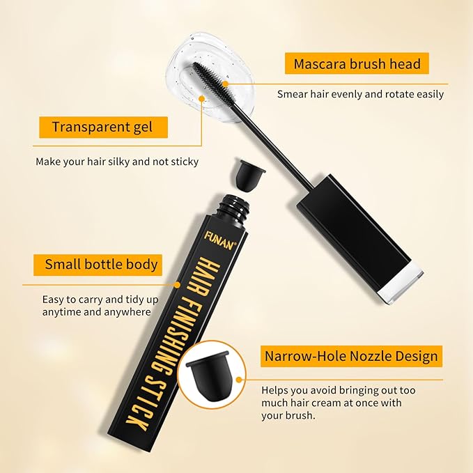 FUNAN Hair Finishing Stick, Flyaway Feel Stick Hair, Small Broken Hairs Finishing Cream, Non-Greasy and Non-Sticky Black（Pack of 2）