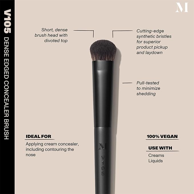 Morphe V105 Dense Edged Concealer Brush - Vegan Pro Series Makeup Brush for Liquid & Cream Makeup - Provides Concentrated Coverage in a Single Press (1 Count)