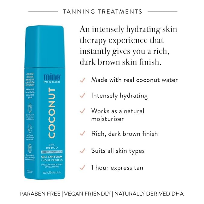 MineTan Coconut Duo Self Tan Bundle | Express 1 Hour - Includes 2 Coconut Sunless Tanner Mousses, Application Mitt, & Exfoliating Glove for Tan Removal & Prep