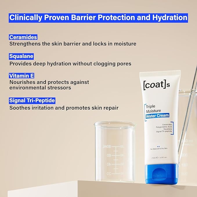 COATS Triple Moisture Water Cream – Preppy Skincare- Lightweight Gel Moisturizer, Non-Greasy, for Balanced Skin, Lightweight Hydration, Barrier Repair, Clean Ingredients, Fragrance-Free- 30 Day Supply