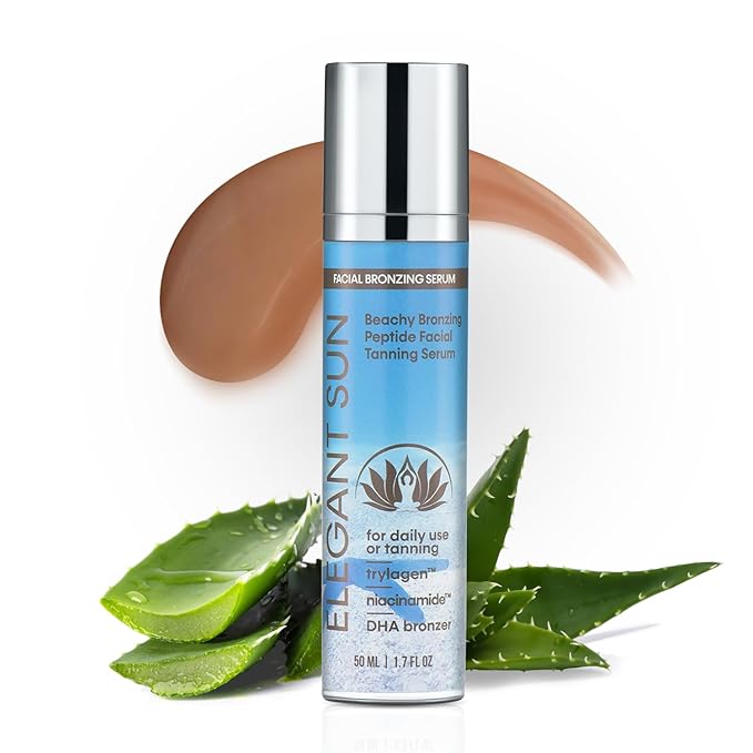 Beachy Bronze - Peptide Facial Tanning Bed Lotion, Gradual DHA Bronzing Serum & Daily Face Moisturizer Collagen, Niacinamide, Exosomes, Sheer Tint, Sun-Kissed Glow, 1.7 fl oz