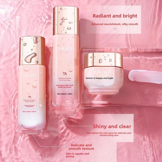 Squalane 7-Piece Skincare Set for Hydrating & Moisturizing - Cleanser, Toner, Serum, Cream - Non-Greasy, Lightweight, Soothes Skin & Brightens (Squalane Radiance Comfort Seven-Piece Set)
