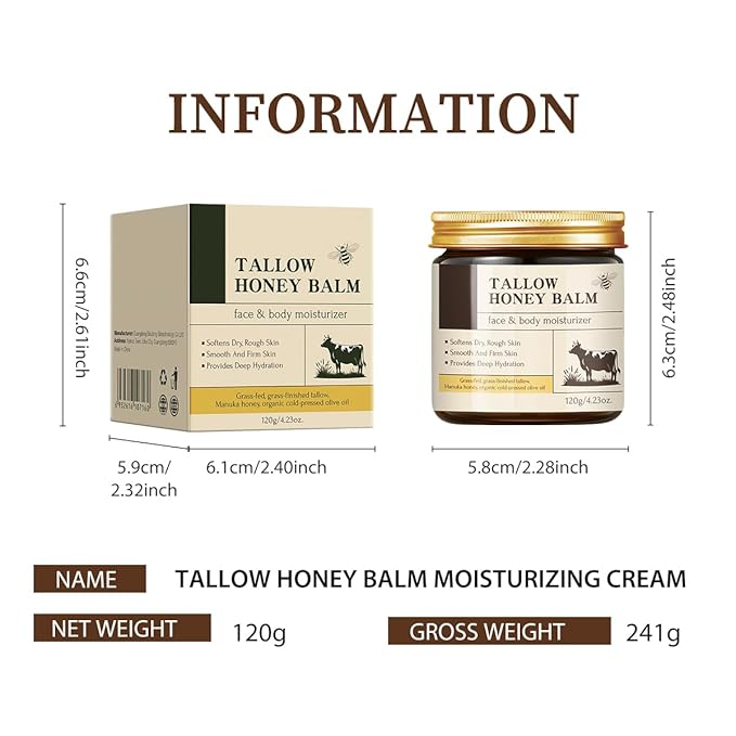 Beef Tallow Balm Skincare for Women,Moisturizer Tallow and Honey Cream for Face & Body,Deeply Hydrating Beef Tallow Skin care for All the Skin Type,White(120g/4.23 Oz)