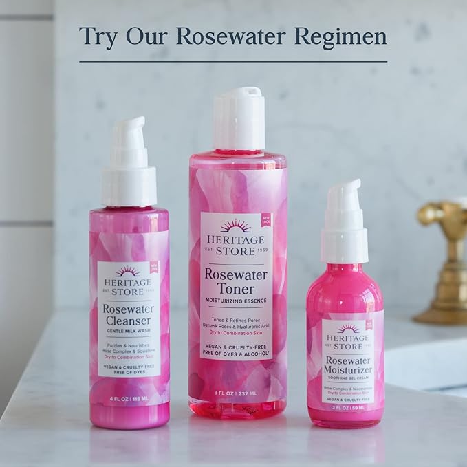 Heritage Store Rosewater with Glycerin | 100% Pure Vegan | Benefits Skin, Hair and More | Facial Toner and Moisturizer | Mist Spray, 8 Fl Oz (Pack of 2)