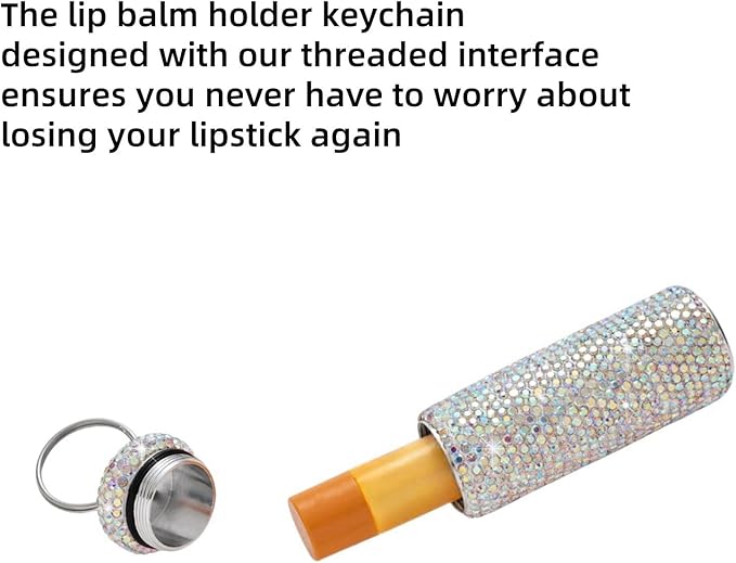 Chapstick Holder Key Chain 2Pcs Lip Balm Gloss Holder Keychain Bling Lipstick Case for Purse Portable Metal Chap Stick Organizer Cute Key Chain Accessories for Women (Sliver)