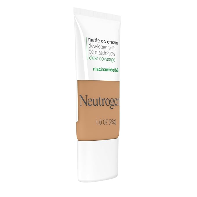Neutrogena Clear Coverage Flawless Matte CC Cream, Full-Coverage Color Correcting Cream Face Makeup with Niacinamide (b3), Hypoallergenic, Oil Free &-Fragrance Free, Butterscotch, 1 oz (Pack of 2)