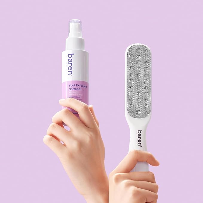Baren Foot Callus Remover Kit |1-Min Spray & Peel |13 Naturally derived ingredients |Professional Level Gentle Removal of Dead Skin |Premium Grade Stainless Steel |3.3oz Callus Peeling Spray+Foot File