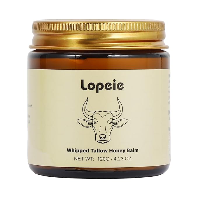 Whipped Beef Tallow Balm with Honey, Natural Moisturizing Cream for Face and Body, Hydrating Skin Balm for Dry Skin, Soothing Tallow Skin Care (4.23oz, Lavender)