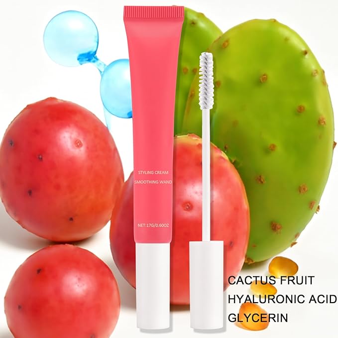 Hair Cactus Fruit 3-in-1 Hair Styling Cream & Flyaway Taming Wand, Finishing Stick for Frizz Control, Style Edges, Add Shine, Lightweight & Non-Greasy, Natural Formula Styling Stick