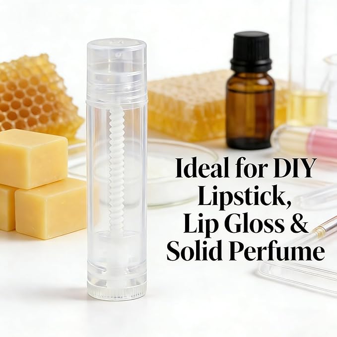 50 Pack Clear Lip Balm Tubes, BPA Free Empty Lip Balm Containers with Caps, Round Cosmetic Containers for DIY Lipstick, Homemade Lip Gloss & Craft Projects (Clear)