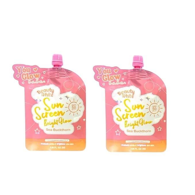 You Glow Babe Beauty White Sunscreen SPF 50 with Sea Buckthorn, Bright Glow Formula, 0.84 fl oz (TWIN PACK)