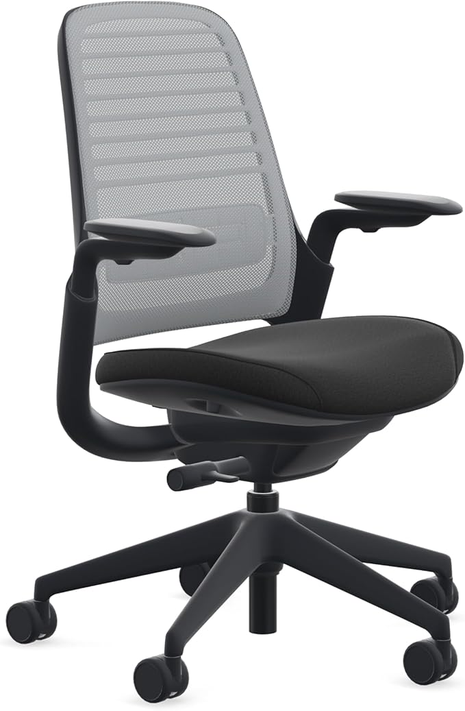 Steelcase Series 1 Office Chair - Ergonomic Work Chair with Wheels for Carpet - Helps Support Productivity - Weight-Activated Controls, Back & Arm Support - Easy Assembly - Nickel + Onyx Era