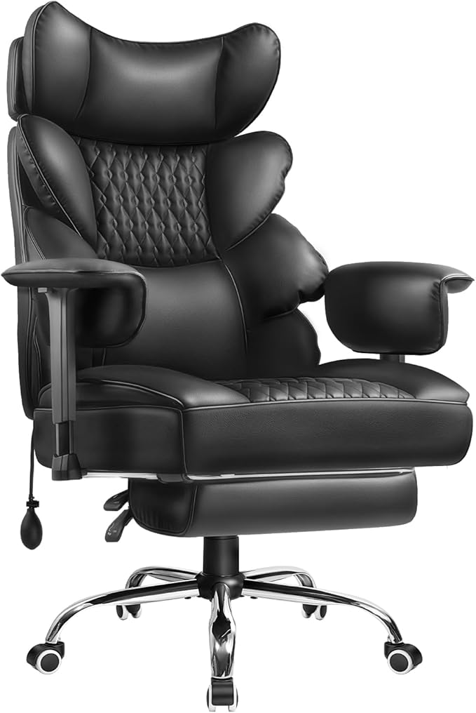 Big and Tall Office Chair with Foot Rest,Ergonomic High Back Computer Desk Chair,Executive Office Chairs with Lumbar Support & Armrests for Heavy People,Comfy 155°Recliner Gaming Chair