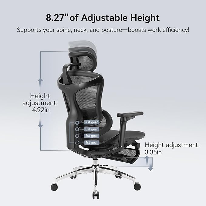 SIHOO Doro C300 Ergonomic Office Chair with Footrest, Ultra Soft 3D Armrests, Dynamic Lumbar Support for Home Office Chair, Adjustable Backrest Desk Chair, Swivel Big and Tall Computer Chair (Black)
