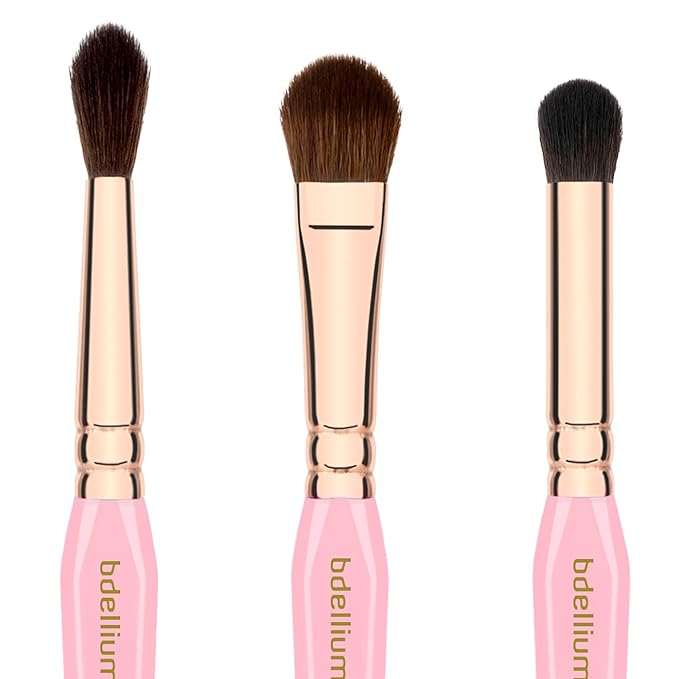 Bdellium Tools Pink Golden Triangle Eyes Makeup Brush Set - Versatile Eye Essential Brush Kit with Soft Synthetic Bristles and Rose Gold Brass Ferrule for a Range of Eye Styles (Pink, 5 pcs)
