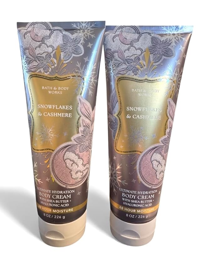 Bath and Body Works Snowflakes & Cashmere 2 Pack Ultra Shea Body Cream 8 Oz. (Snowflakes & Cashmere)
