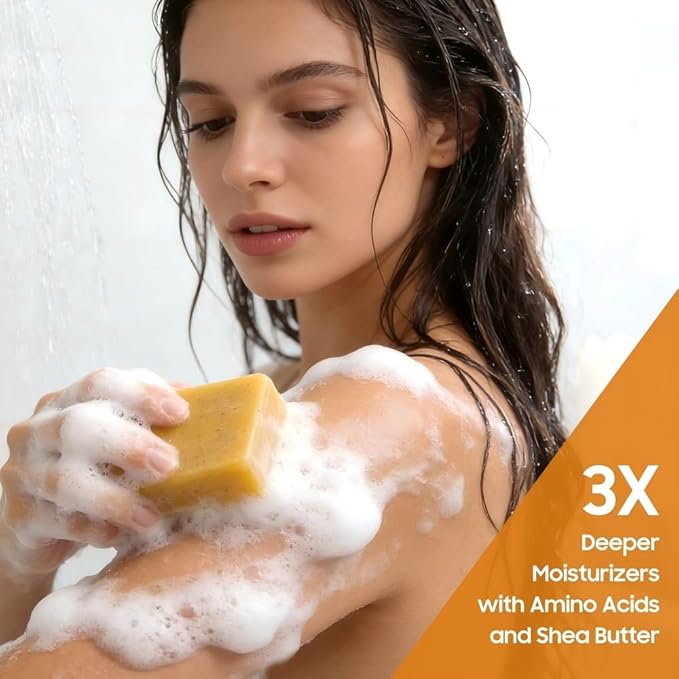 Lemon & Turmeric Soap Bar for Dark Spots, Powered by Kojic Acid & Vitamin C - Deeply Moisturizing with Amino Acids & Shea Butter - SLS Free for Face/Body