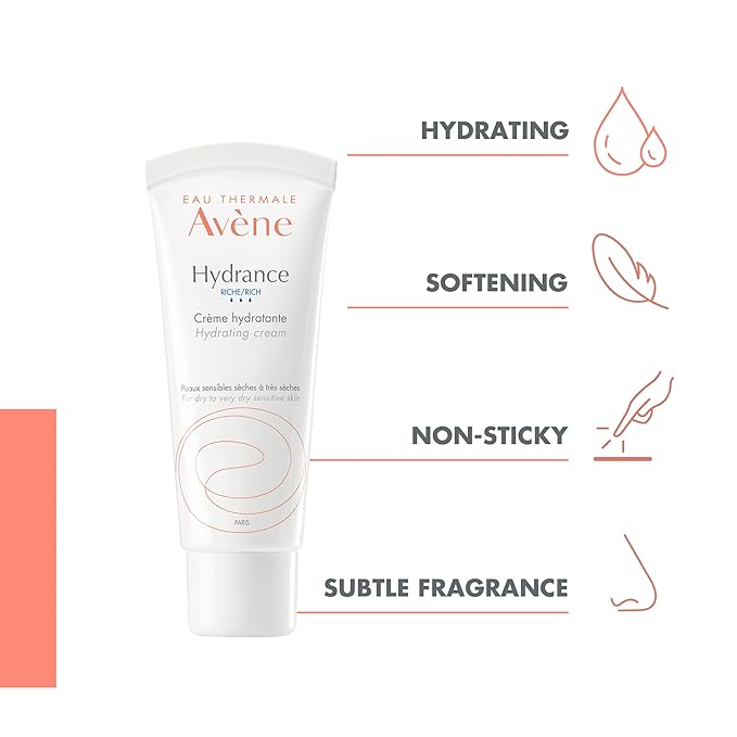 Avène Hydrance RICH Hydrating Cream,Daily Face Moisturizer,Soothes feelings of skin tightness & discomfort associated with dryness,Dry skin moisturizer,Non-Comedogenic,1.3 Oz,(Pack of 2)
