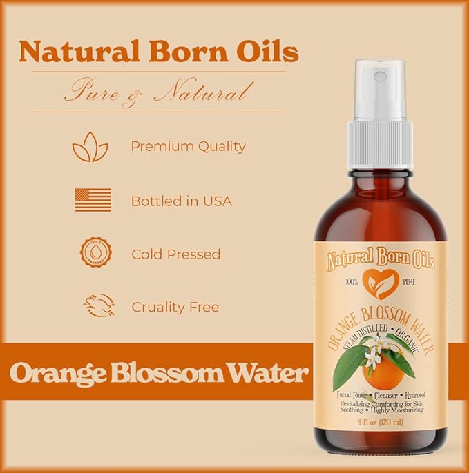 Orange Blossom Water, 1 Gallon, Organic, Steam-Distilled, Pure Floral Hydrosol, Facial Toner & Cleanser, with Sprayer. Natural Born Oils.