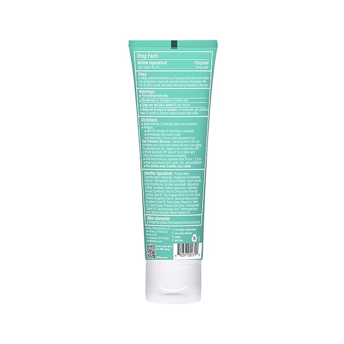 Thinkkids Safe Mineral Sunscreen SPF 50+, 3 Fl Oz, Natural, Water Resistant Reef Safe Sunscreen for Children, Broad Spectrum UVA/UVB Sun Screen