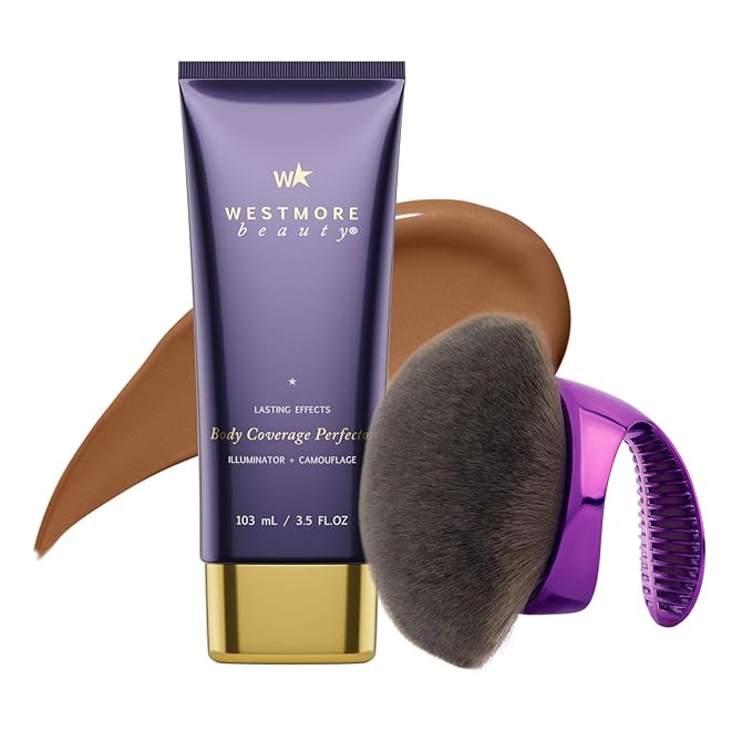 Westmore Beauty Body Coverage Perfector x Blend & Blur Body Brush Kabuki Brush - Waterproof Leg & Body Makeup - Tattoo Cover Up Makeup - 7 Oz Bronze Radiance