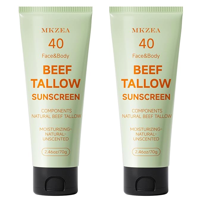 Sunscreen for Face, Beef Tallow for Skin, Reef Safe Travel Sunblock Grass-Fed Natural for All Skin Type Deep Hydration Moisturizing Non Greasy Anti White Cast, 2 Packs