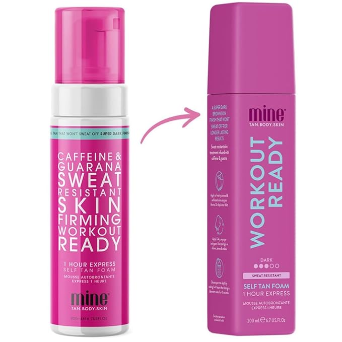 Minetan Workout Ready Self Tan Foam | Tanning Treatments Collection - Super Dark Skin Finish, Sweat Proof, Transfer Free, 1 Hour Express Mousse, Face & Body Fake Tanner, Ultra Deep Glow, 6.7 Fl Oz