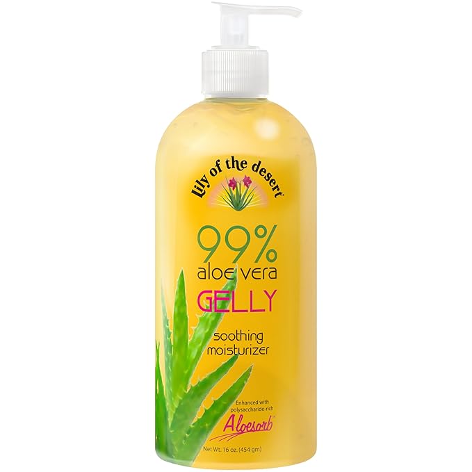 Lily Of The Desert Gelly Moisturizer - 99% Organic Aloe Vera Gel for Skin, After Sun Care with Aloe, Vitamin E Oil, and Vitamin C for Sunburn Relief, 16 Fl Oz