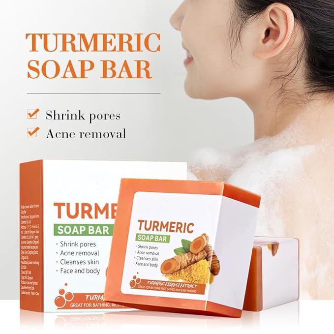 Natural Turmeric Soap,Pure Turmeric Handmade Soap Bar For Face & Body,Corrector Remove Acne Blackheads Dark Spot,Moisturizing Erase Fine Lines,Firming,Friendly Vegan&Cruelty Free Gentle (Type 0)