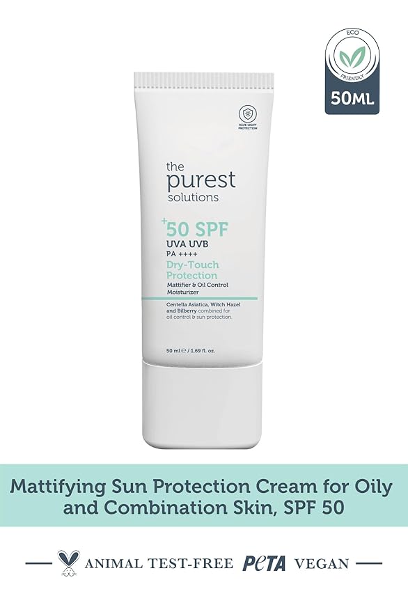 The Purest Solutions Dry-Touch Protection (Mattifier & Oil Control Moisturizer SPF 50+) - Combined with Witch Hazel & Bilberry - Oily Skin Type - Vegan | Cruelty Free | Eco Friendly (1.69 fl. oz)