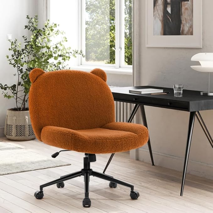 IWMH Armless Office Desk Chair with Wheels,Ergonomic Criss Cross Legged Computer Chair with Fabric Padded, Height Adjustable Wide Seat Vanity Chair,Mid Back Task Chair for Home, Bedroom (Brown)