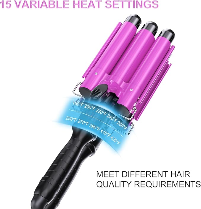 1 Inch Three Barrel Curling Iron,Fast Heating Hair Crimper for Women,Crimper Hair Tool with LCD Temperature Display,60 Min Auto-Off Hair Waver,Dual Voltage WaverHair Tool